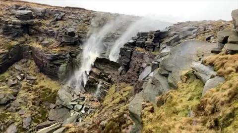 Kinder Downfall in the Peak District, Derbyshire