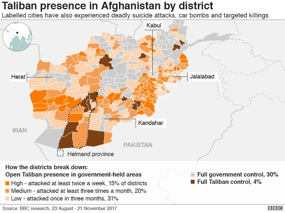 Map showing Taliban presence in Afghanistan