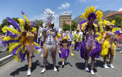 EPA South African members of the Cape Minstrel bands attend the annual "Tweede Nuwe Yaar" (second new year) carnival through the streets of Cape Town, South Africa, 02 January 2019.
