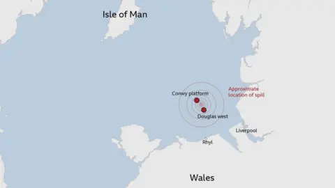 Map showing location of oil leak from pipe under the Irish Sea