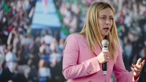 Giorgia Meloni seen speaking during the campaign in Naples in September 2022