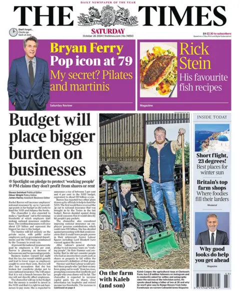 The headline on the front page of the Times reads: "Budget will place bigger burden on businesses"