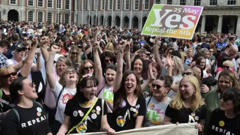 Getty Images Yes voters celebrate as the result of the Irish referendum on the 8th amendment, concerning the country's abortion laws, is declared at Dublin Castle