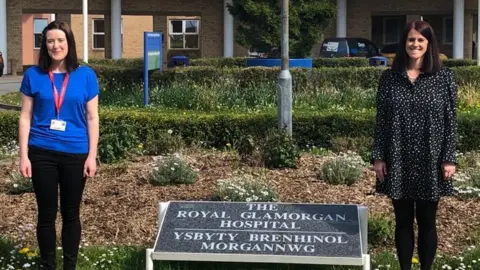 Friends and colleagues - Ceri Lynch and Nerys Conway outside the Royal Glamorgan hospital