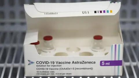 Getty Images A box of AstraZeneca vaccine with several vials missing