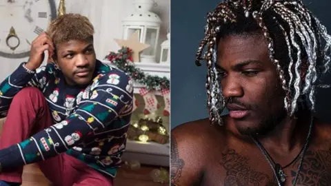 Brinston Tchana/ @_capture_you_ Brinston modelling Christmas wear and revealing his tattoos in a second image