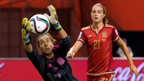 Getty Images Spanish goalkeeper Ainhoa Tirapu (L) said it was time to "fight for our rights"