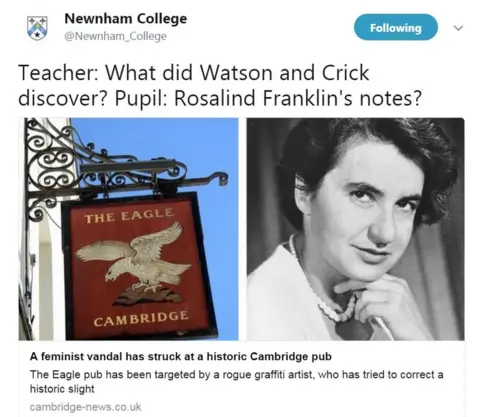 Newnham College/Twitter Tweet about Rosalind Franklin by Newnham College