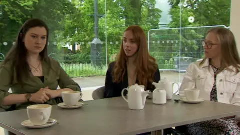 BBC Tara Curran, Shannon Campbell and Lucy Millar sitting at a table together