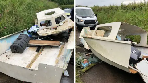 Dyfed Powys Police Abandoned boat in lane