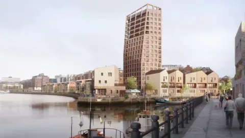 PfP-Igloo An artist's impression showing the 18-storey tower on the quayside