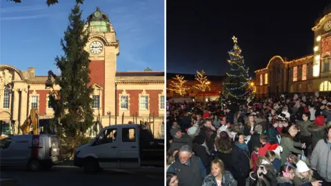 Cllr Ian Johnson/Vale of Glamorgan  L: Barry's first tree R: The replacement