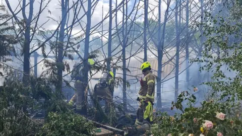 South Essex Wildlife Hospital Firefighters tackling a blaze in a yard