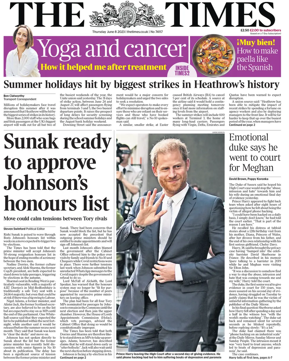 The Times front page