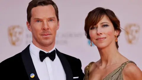 Getty Images Benedict Cumberbatch and wife wife Sophie Hunter on the Bafta red carpet