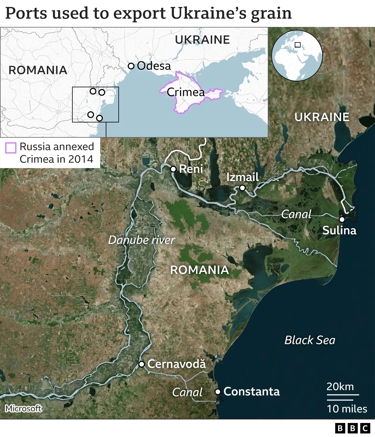 AFP Map showing ports used to export Ukraine's grain