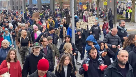 Anti-lockdown marchers in Bristol city centre