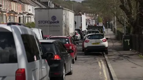 BBC Traffic queueing through Dover town centre