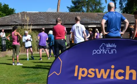 Ipswich Parkrun The briefing at the start of Parkrun at Ipswich