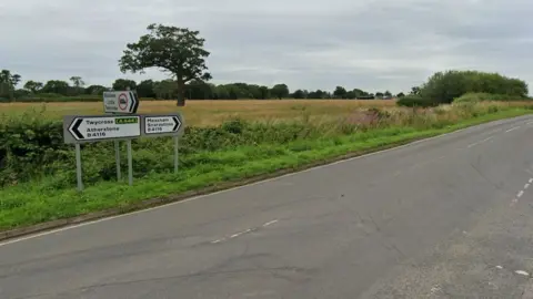 Google Road sign on Ashby Road, Twycross