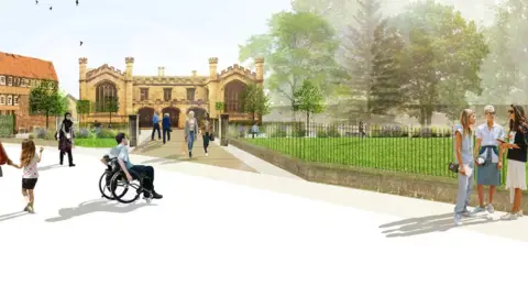 Chapter of York Minster Artist impression of design of cafe and park