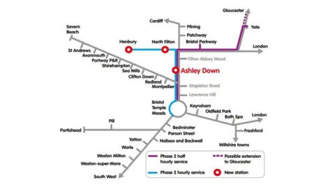 West of England Combined Authority Map of planned railway upgrades in Bristol