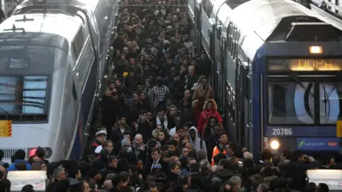 Getty Images Commuters wait at Gare de Lyon railway station on April 3 2018 in Paris at the start of a two-day strike