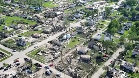 Drone visual of tornado destruction