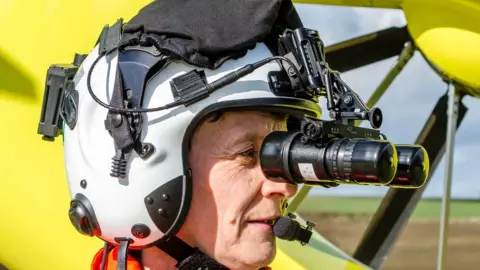 YAA Yorkshire Air Ambulance crew member wearing NVIS goggles