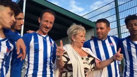 Beverley Humphreys with the Pontypridd team