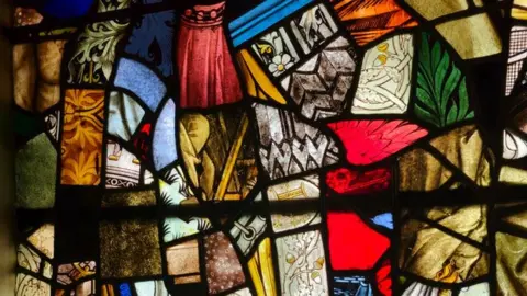 Birmingham Cathedral Bitbox glass uncovered at the east end of the cathedral