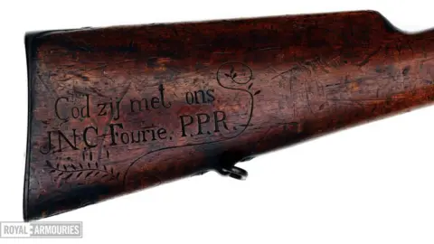 Royal Armouries Rifle stock displaying the initials, JNC Fourie