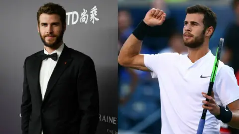 Getty Images Liam Hemsworth and Karen Khachanov side by side