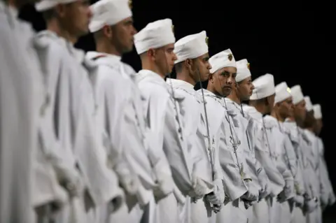 PA An honour guard prepares for the arrival of the Duke and Duchess of Sussex at Casablanca Airport for their tour of Morocco
