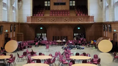 Rent Strike Bristol Great Hall with doors blocked