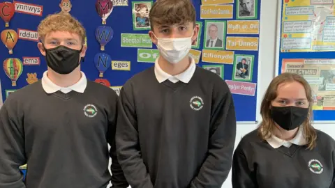 Left to right: Rhodri, Harry, Sophie, Year 12 pupils at Ystalyfera