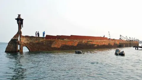 Sri Lanka Navy  The wreck of the SS Sagaing after it was floated by Sri Lanka's navy