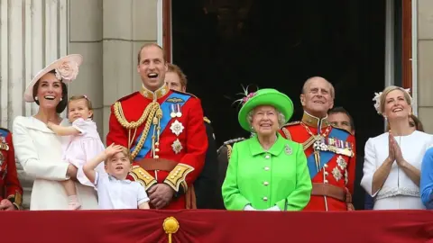 PA Media Queen Elizabeth II joins members of the Royal Family, including the Duke and Duchess of Cambridge with their children Princess Charlotte and Prince George, on the balcony of Buckingham Palace, central London after they attended the Trooping the Colour ceremony as part of Her Majesty's birthday celebrations