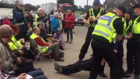 BBC Protesters being moved at Kirby Misperton 20/9