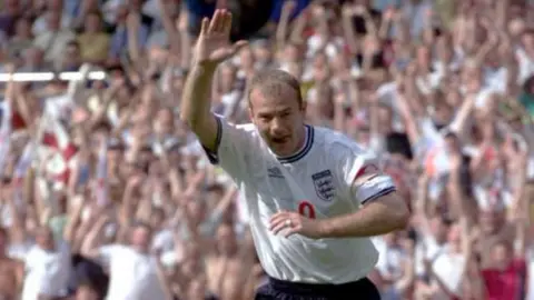 PA Alan Shearer celebrating a goal for England