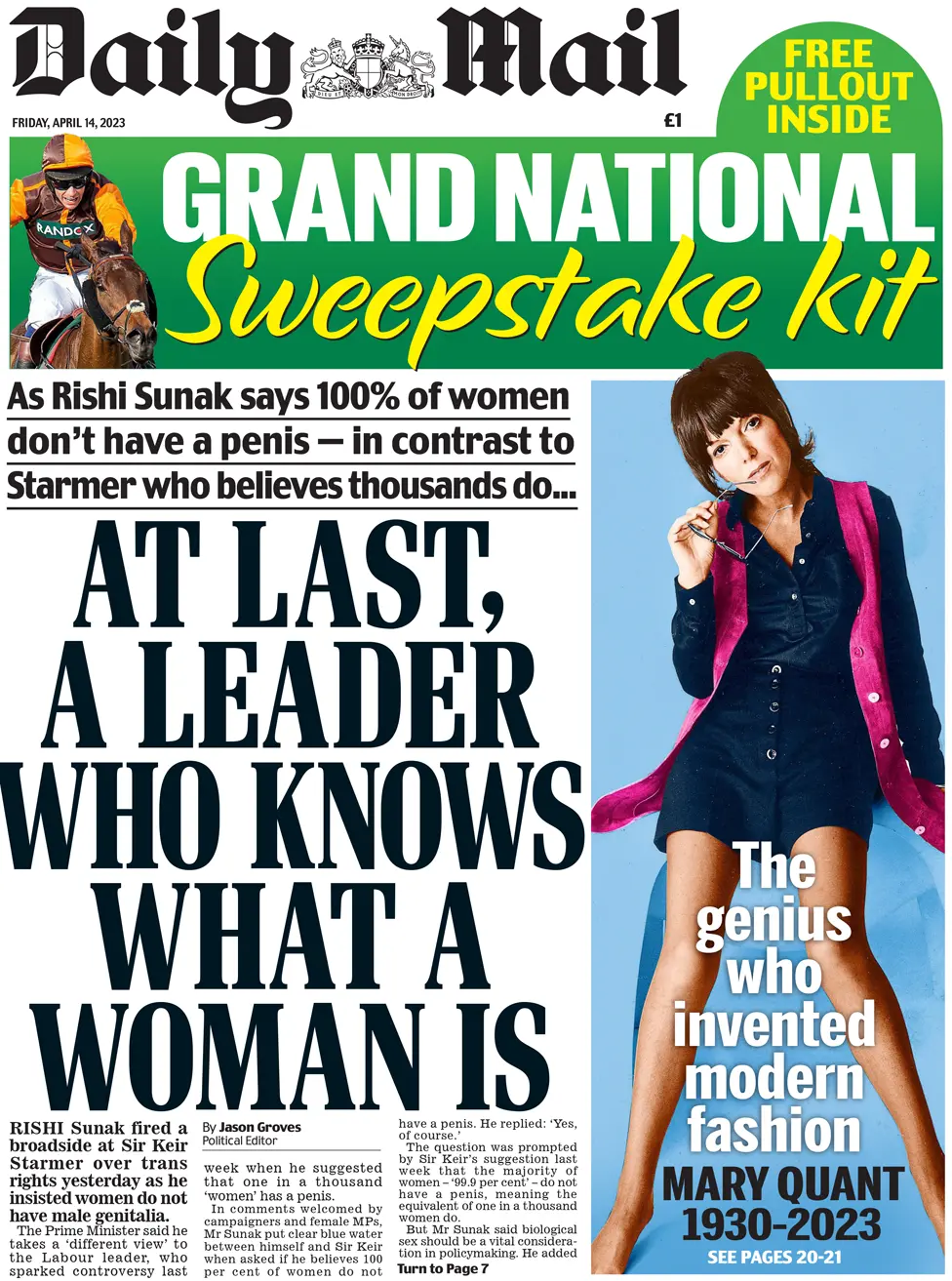 Daily Mail front, 14 April 2023