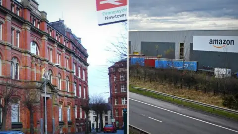 Geograph/PennyMayes | Getty Images Royal Welsh Warehouse and an Amazon Warehouse