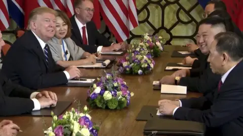 EPA Mr Trump and Mr Kim during their talks
