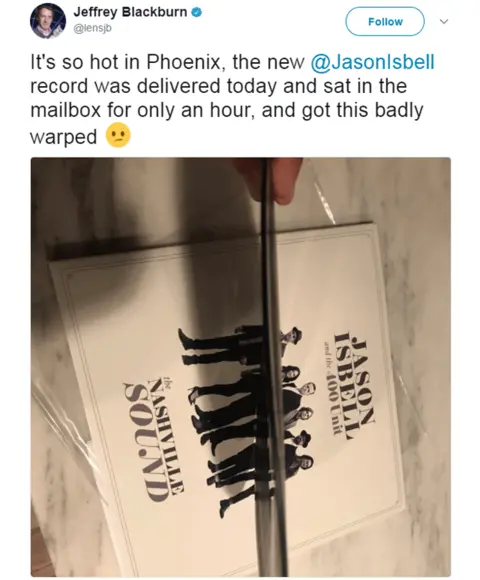 Twitter Tweet showing warped record