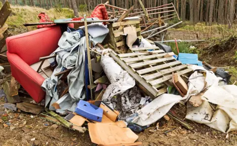 Getty Images A pile of rubbish in a forest