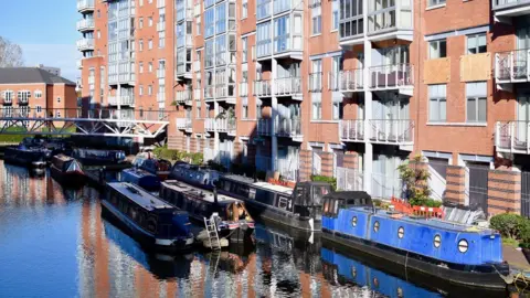 Flats bordering the canal in Birmingham city centre