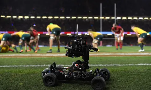 Stu Forster/Getty Images Rugby with remote TV camera