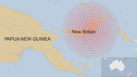 BBC A BBC map showing the location of New Britain, an island of Papua New Guinea
