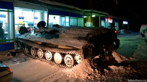 Hibinform.ru An armoured vehicle which crashed into a supermarket in northern Russia
