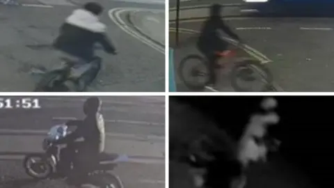 South Yorkshire Police CCTV images of four men on bikes